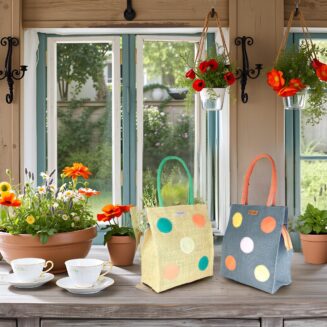 Foonty Polka Pop Jute Lunch Bag(Pack of 2)