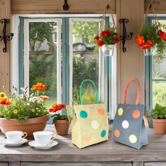 Foonty Polka Pop jute Lunch Bag(Pack of 2)